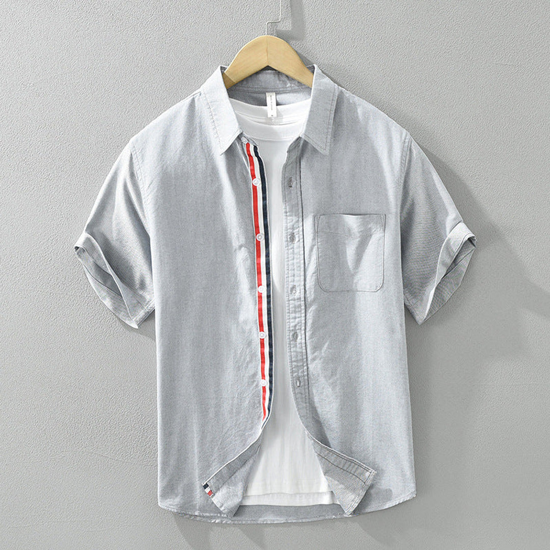 Men's Linen Short Sleeve Shirt – Striped Placket Summer Style – White