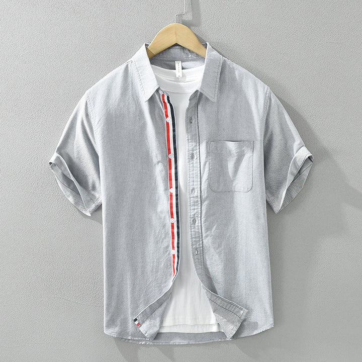 Men's Linen Short Sleeve Shirt – Striped Placket Summer Style – White
