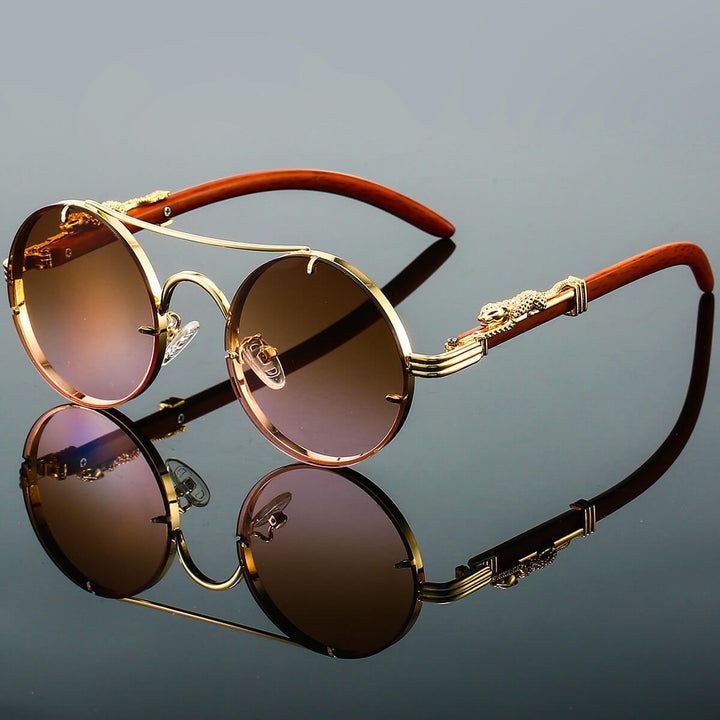 Men's Polarised Round Sunglasses – UV400 Gold-Tone Frames – Brown