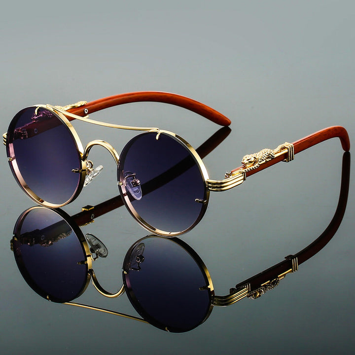 Men's Polarised Round Sunglasses – UV400 Gold-Tone Frames – Grey