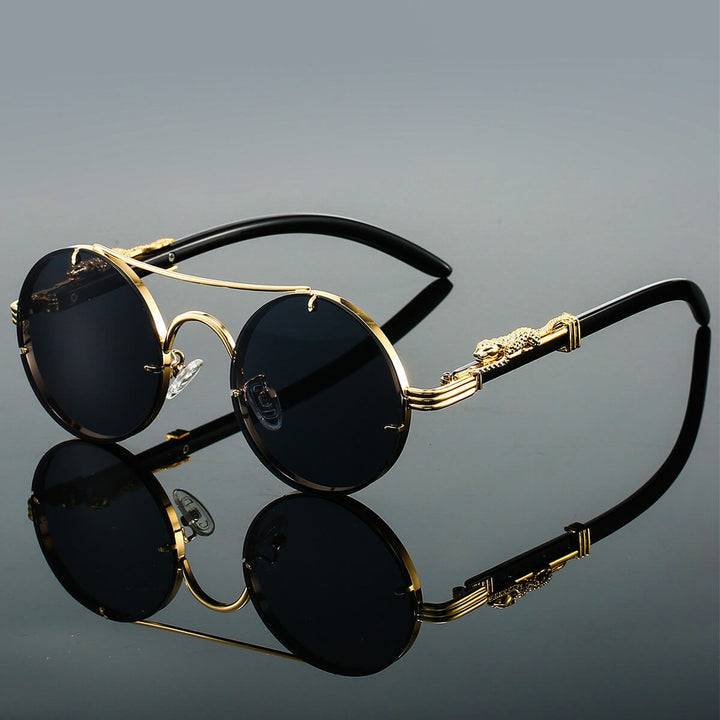 Men's Polarised Round Sunglasses – UV400 Gold-Tone Frames – Black