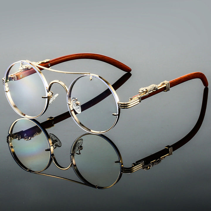 Men's Polarised Round Sunglasses – UV400 Gold-Tone Frames – Clear