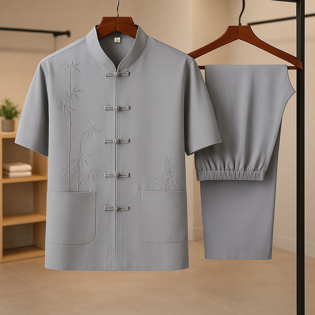 Men's Silk-Blend Co-Ord Set – Breathable Summer Two-Piece – Charcoal