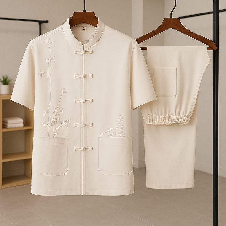 Men's Silk-Blend Co-Ord Set – Breathable Summer Two-Piece – Sand