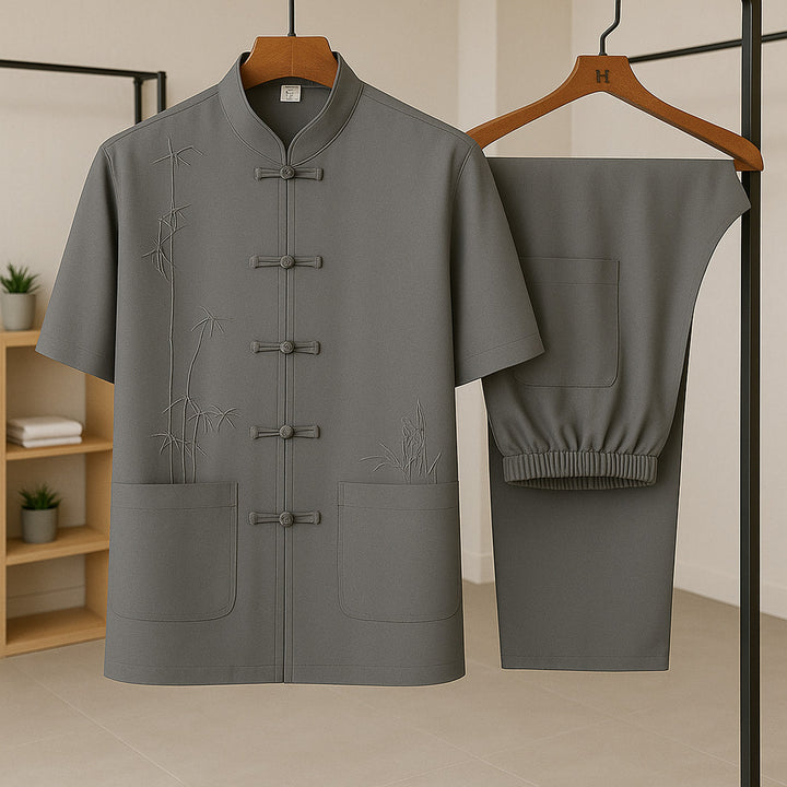 Men's Silk-Blend Co-Ord Set – Breathable Summer Two-Piece – Deep Ash