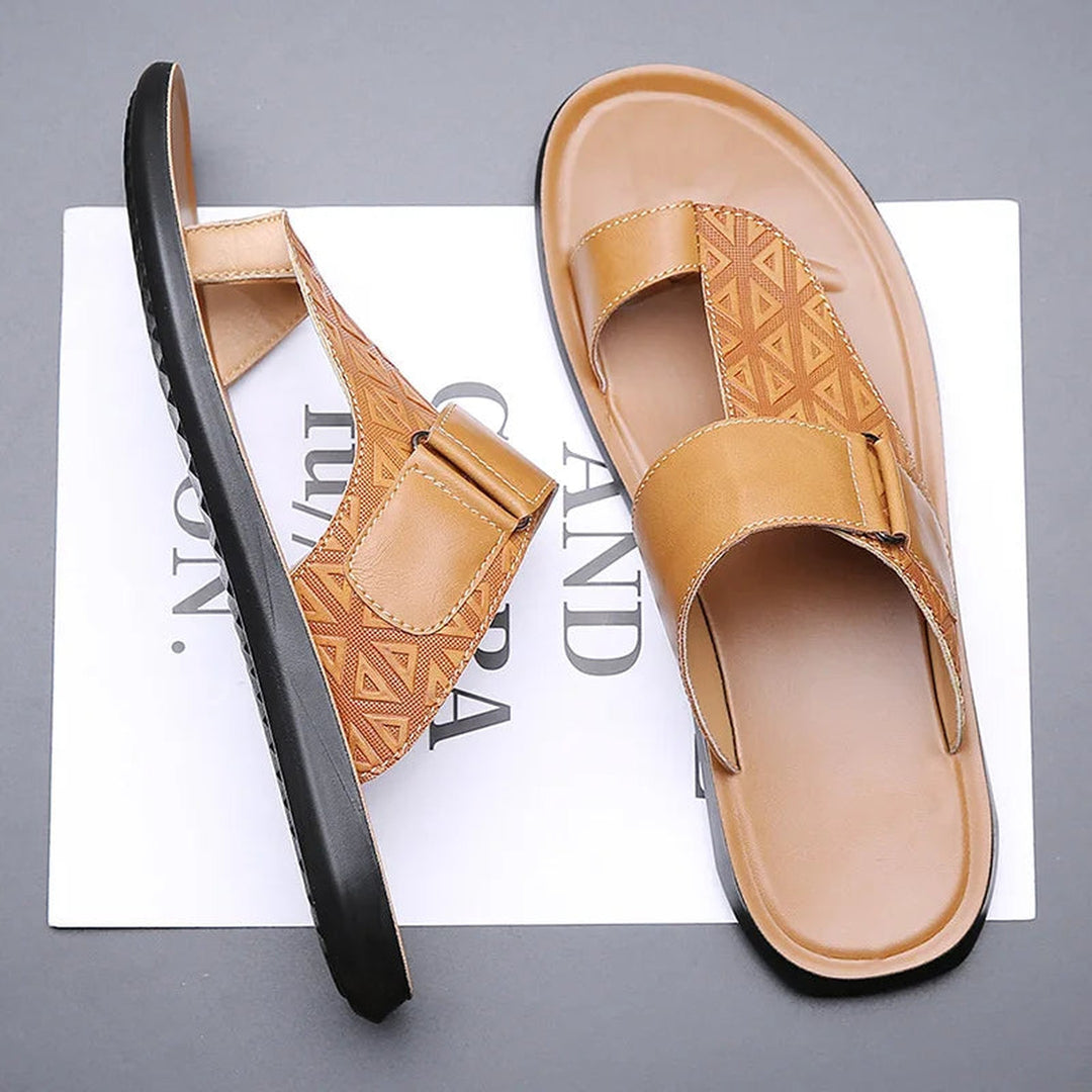 Men's Leather Sandals – Cushioned Toe-Loop Summer Slides – view 9