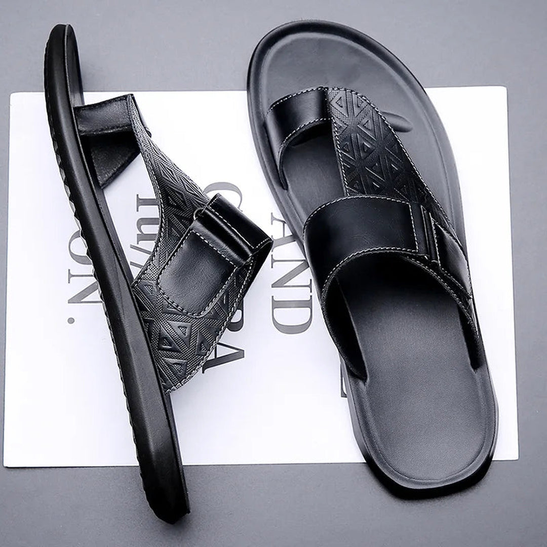Men's Leather Sandals – Cushioned Toe-Loop Summer Slides – view 3