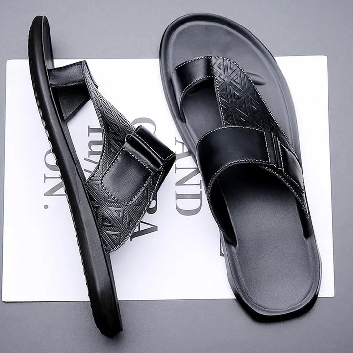 Men's Leather Sandals – Cushioned Toe-Loop Summer Slides – view 3