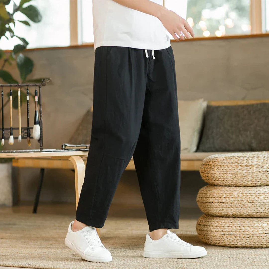 Men's Linen Drawstring Trousers – Relaxed Lightweight Fit – view 3