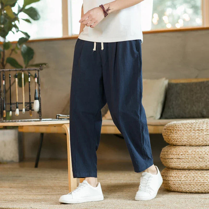 Men's Linen Drawstring Trousers – Relaxed Lightweight Fit – view 2