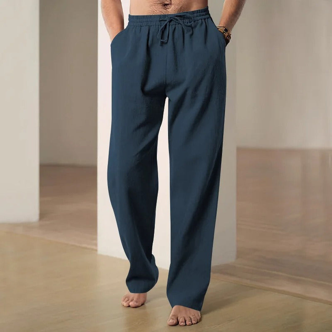 Men's Linen-Blend Trousers – Drawstring Weekend Comfort – Khaki