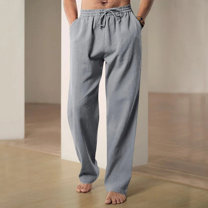 Men's Linen-Blend Trousers – Drawstring Weekend Comfort – Grey