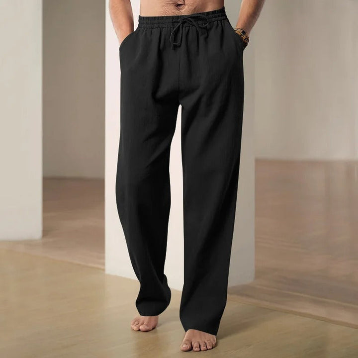 Men's Linen-Blend Trousers – Drawstring Weekend Comfort – White