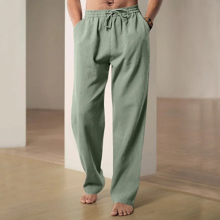 Men's Linen-Blend Trousers – Drawstring Weekend Comfort – Black