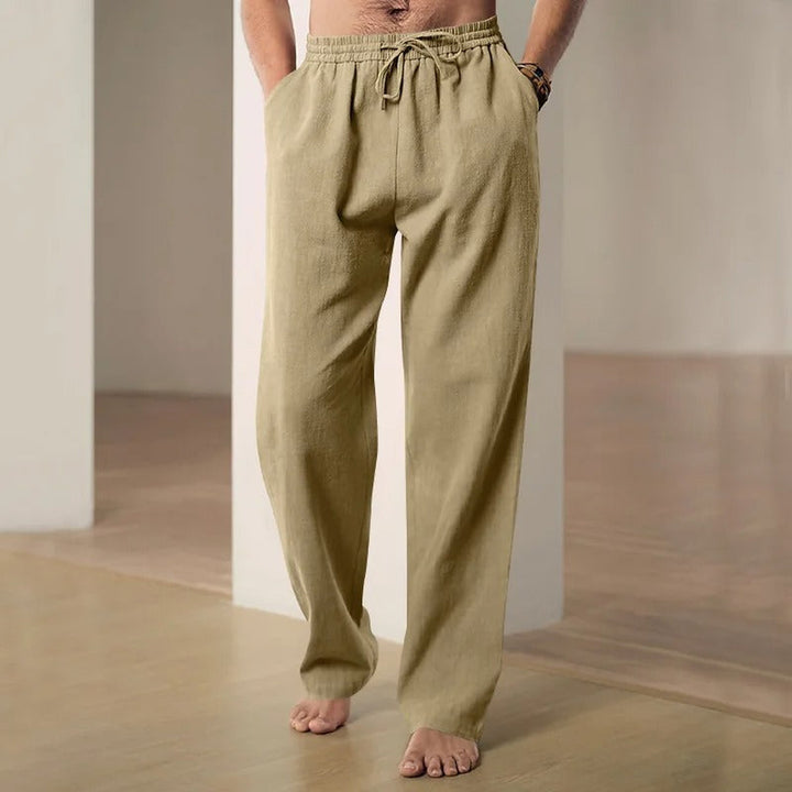 Men's Linen-Blend Trousers – Drawstring Weekend Comfort – Light Blue
