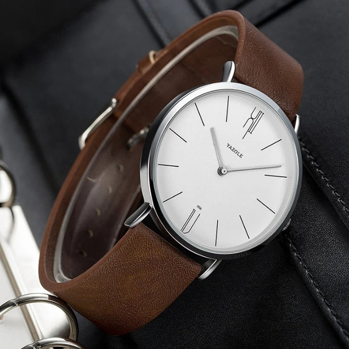 Men's Leather Strap Dress Watch – Slim Stainless Steel Case – view 4