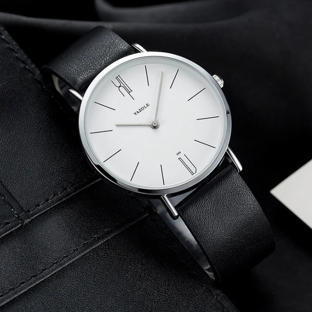 Men's Leather Strap Dress Watch – Slim Stainless Steel Case – view 7