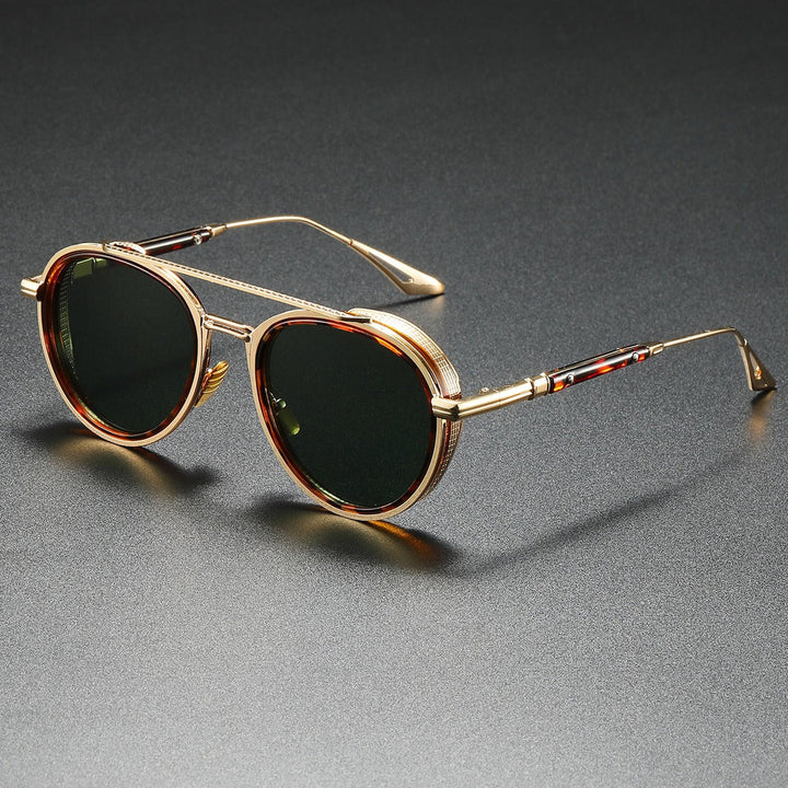 Men's Round Metal Sunglasses – Double Bridge Retro Frames – Red