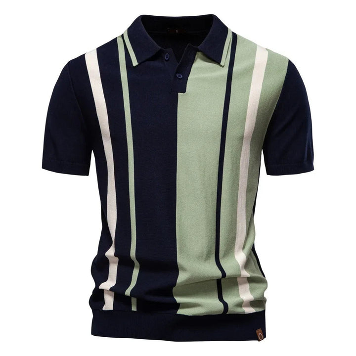 Men's Striped Knit Polo Shirt – Retro Collar Smart Casual Top – view 2