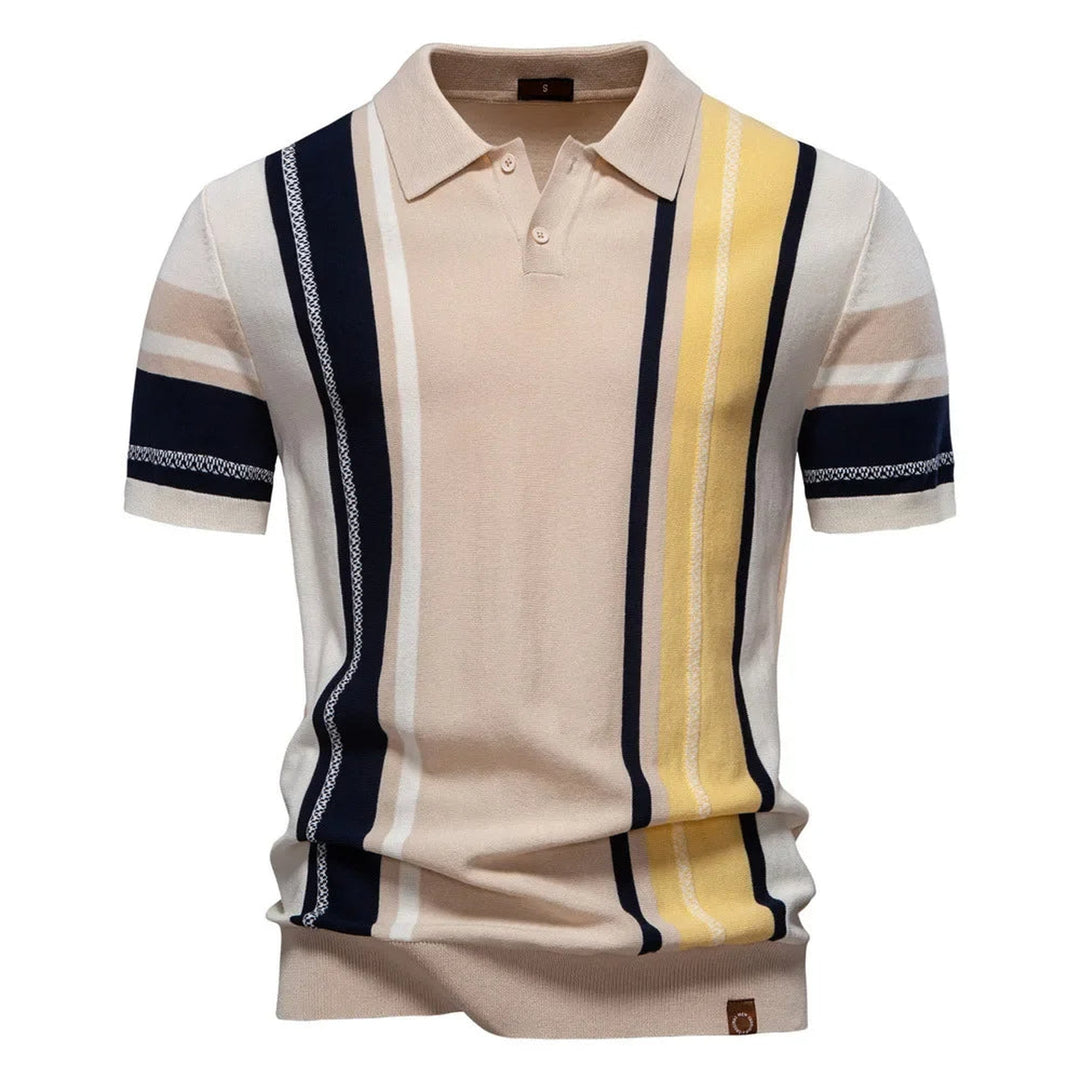 Men's Striped Knit Polo Shirt – Retro Collar Smart Casual Top – view 4
