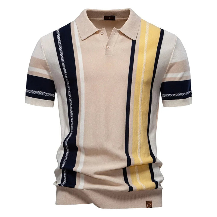 Men's Striped Knit Polo Shirt – Retro Collar Smart Casual Top – view 4