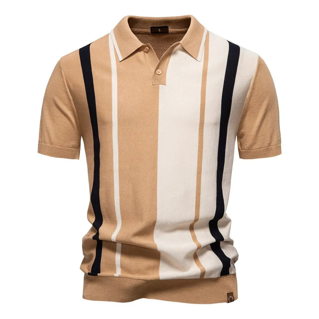 Men's Striped Knit Polo Shirt – Retro Collar Smart Casual Top – view 6