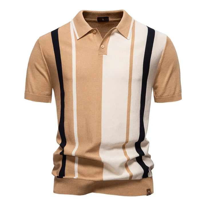 Men's Striped Knit Polo Shirt – Retro Collar Smart Casual Top – view 6