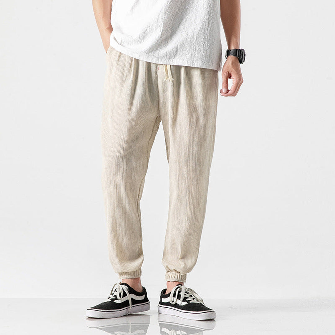 Men's Linen Blend Joggers – Lightweight Tapered Summer Trousers – view 5