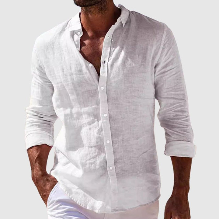 Men's Linen Cotton Blend Shirt – Relaxed Summer Holiday Wear – Blue
