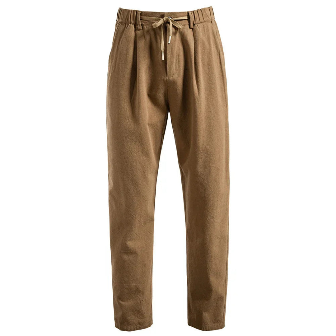 Men's Linen Blend Trousers – Relaxed Pleated Drawstring Fit – view 4