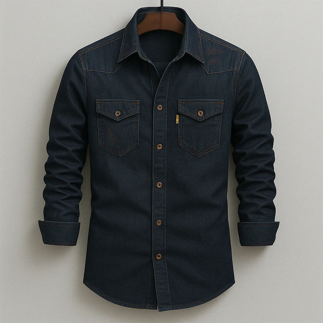 Men's Soft-Washed Denim Shirt – Casual Snap-Pocket Button-Down – Blue
