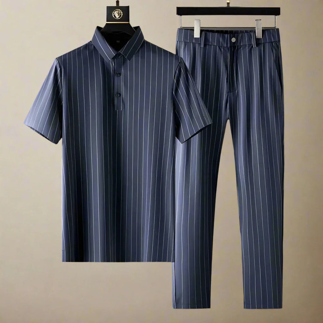 Men's Pinstripe Shirt and Trouser Set – Lightweight Co-Ord – Grey Pinstripe