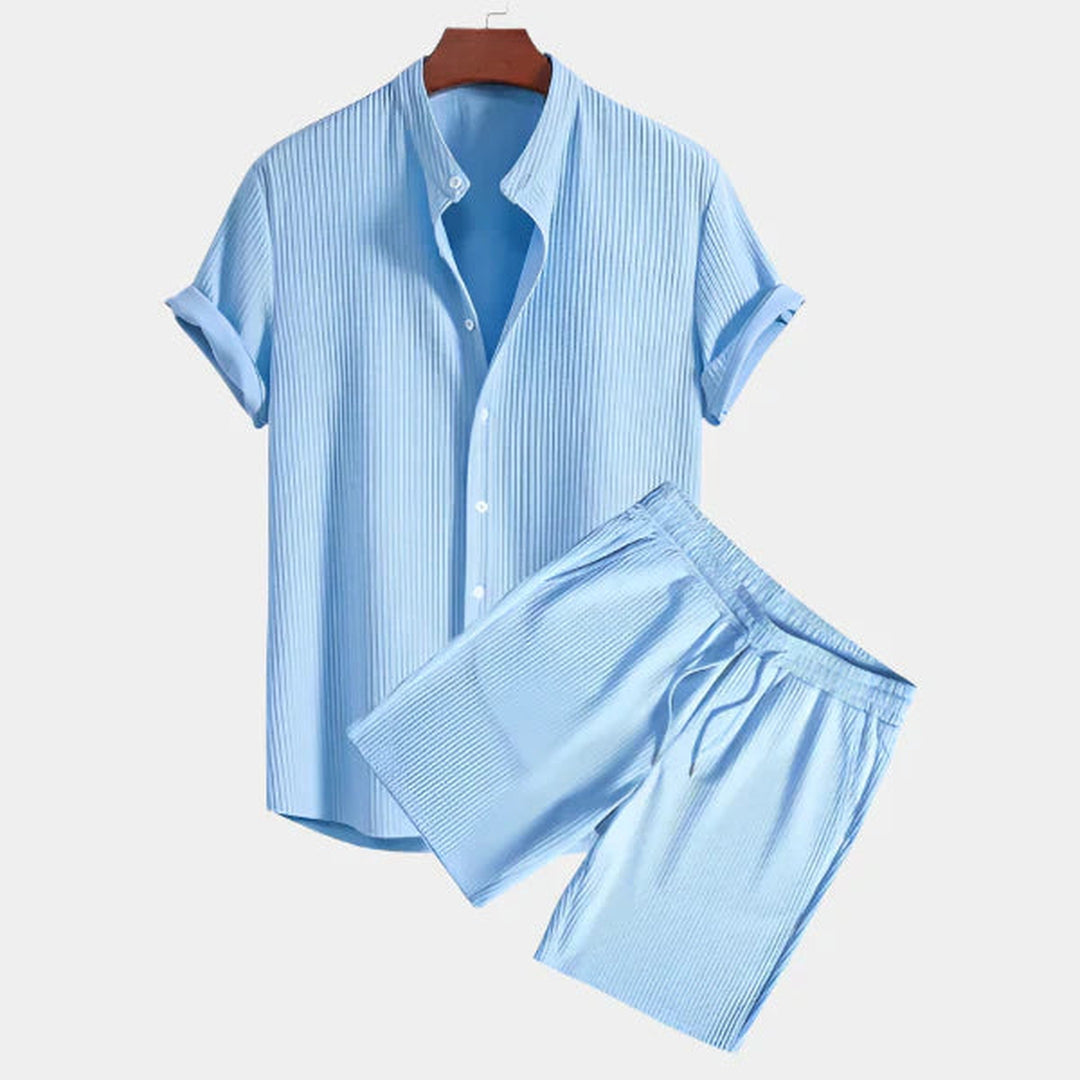 Massimo Men's Ribbed Shirt & Shorts Set – Easy Summer Co-ord – Dark Green