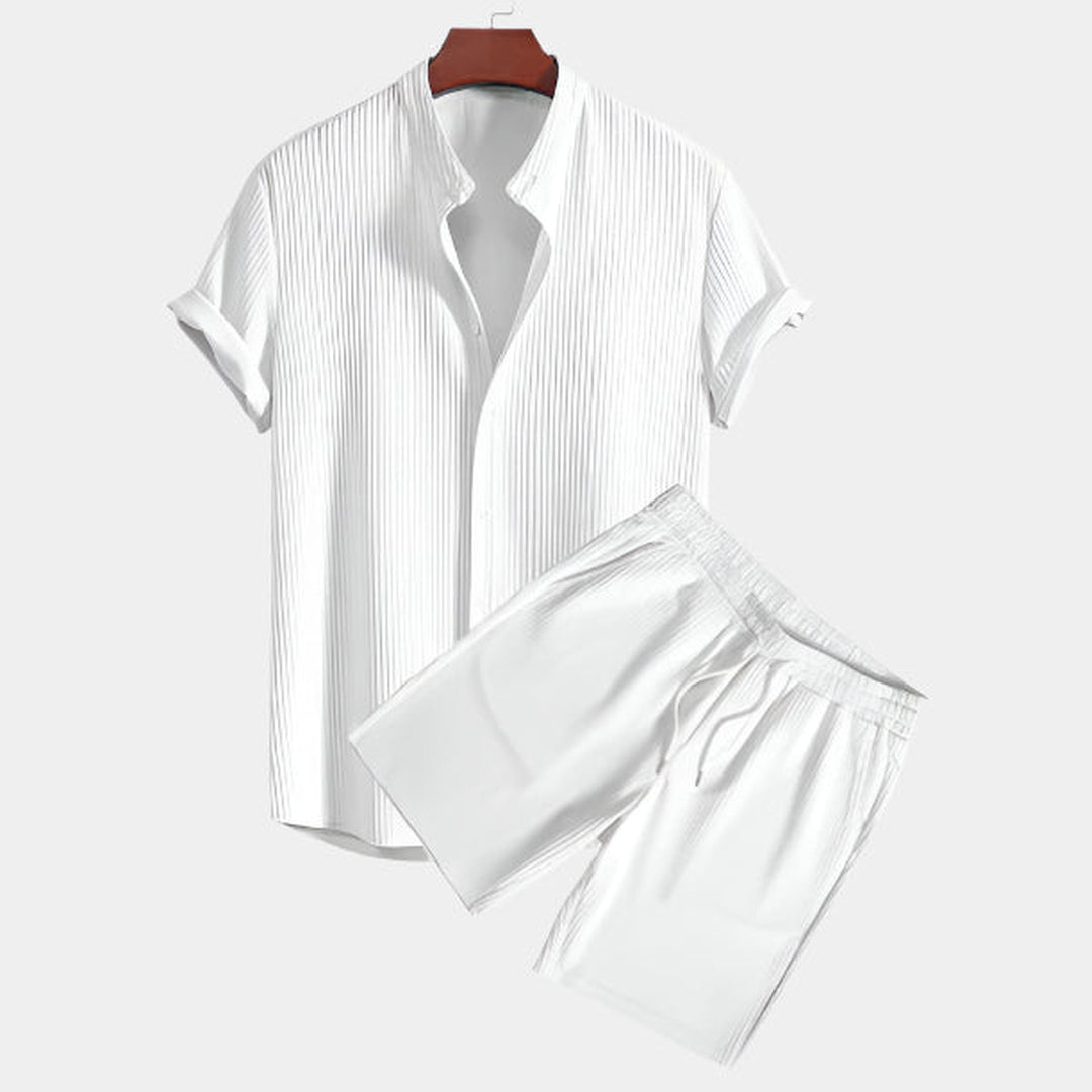 Massimo Men's Ribbed Shirt & Shorts Set – Easy Summer Co-ord – Black
