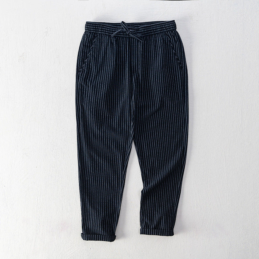 Emilio Men's Pinstripe Cotton Trousers – Relaxed Drawstring Fit – view 2