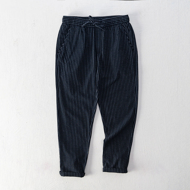 Emilio Men's Pinstripe Cotton Trousers – Relaxed Drawstring Fit – view 2