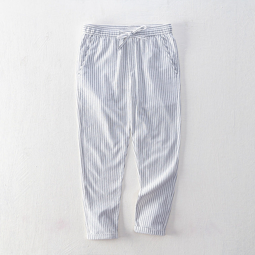 Emilio Men's Pinstripe Cotton Trousers – Relaxed Drawstring Fit – view 3