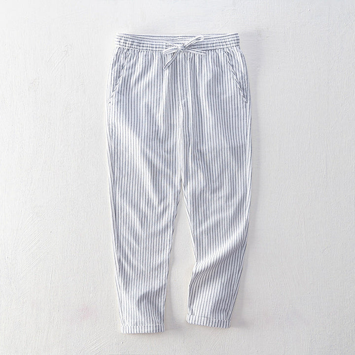 Emilio Men's Pinstripe Cotton Trousers – Relaxed Drawstring Fit – view 3