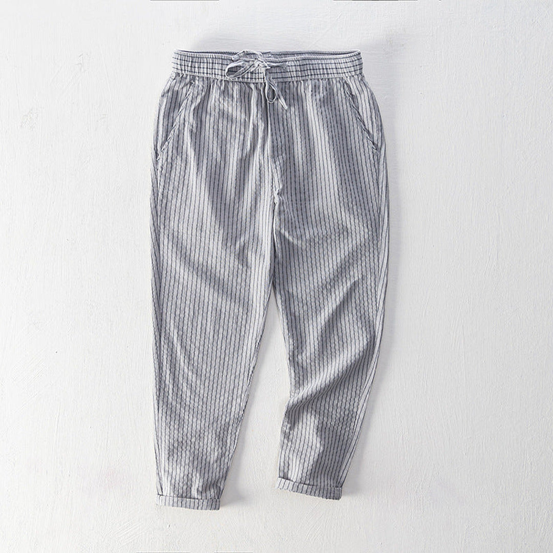 Emilio Men's Pinstripe Cotton Trousers – Relaxed Drawstring Fit – view 4