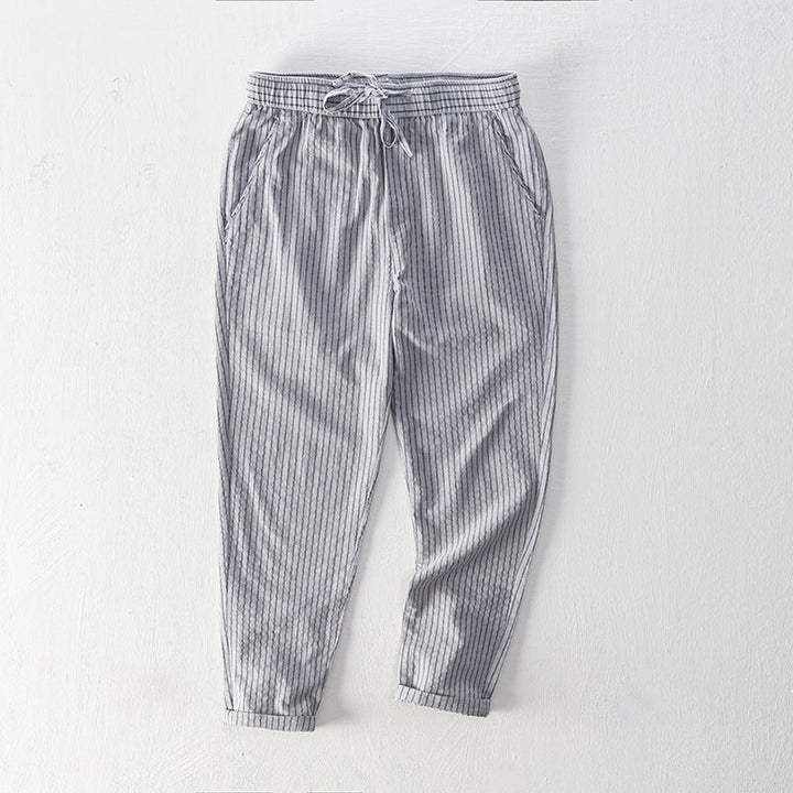 Emilio Men's Pinstripe Cotton Trousers – Relaxed Drawstring Fit – view 4