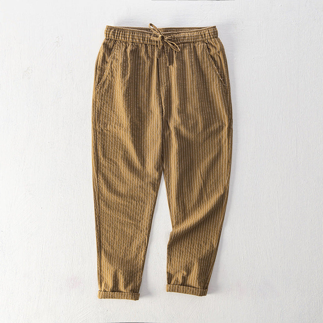 Emilio Men's Pinstripe Cotton Trousers – Relaxed Drawstring Fit – view 5