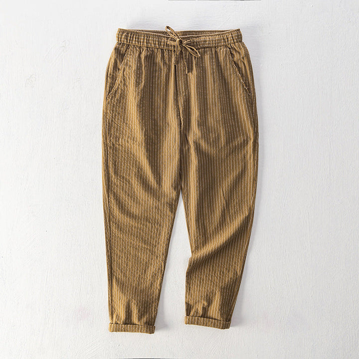 Emilio Men's Pinstripe Cotton Trousers – Relaxed Drawstring Fit – view 5