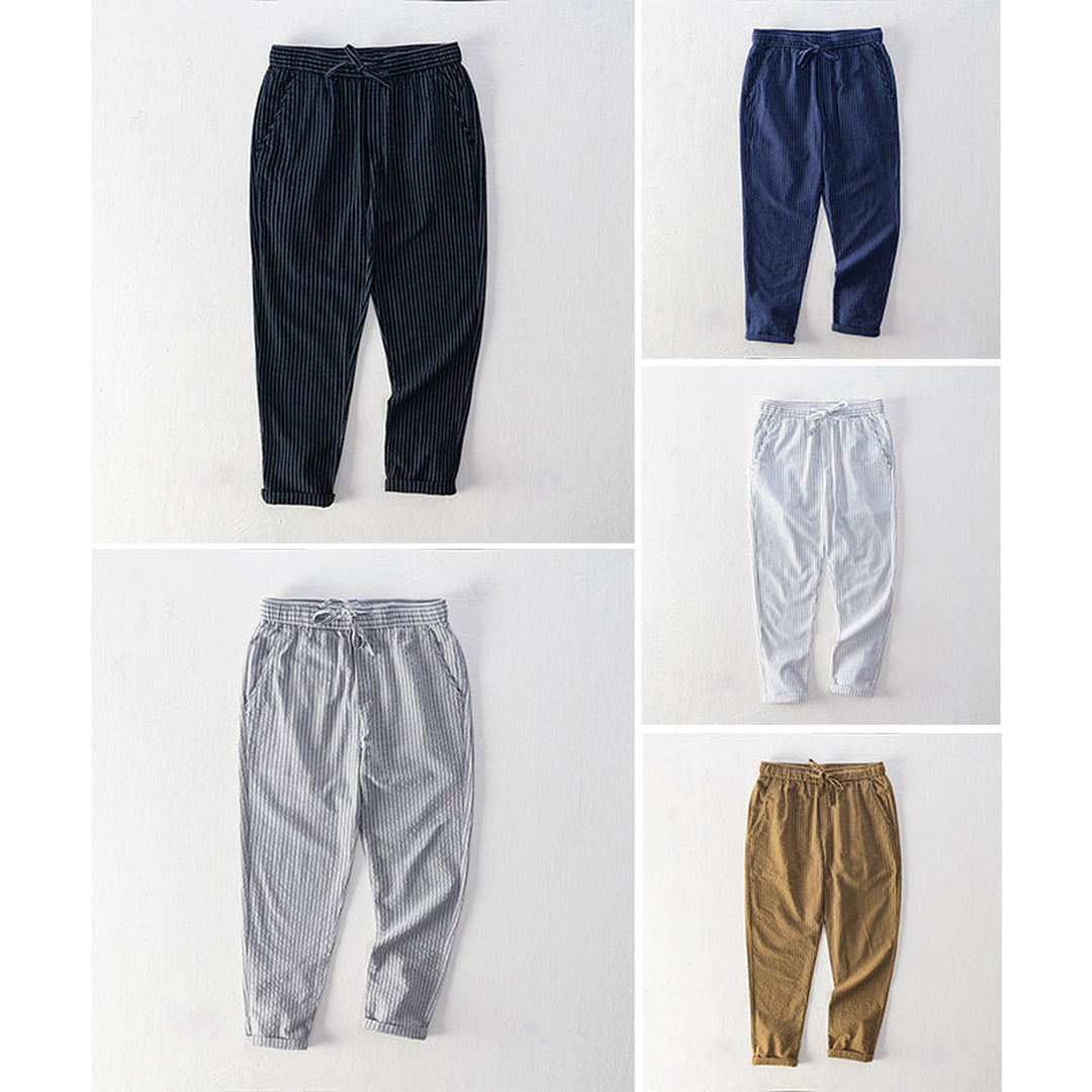 Emilio Men's Pinstripe Cotton Trousers – Relaxed Drawstring Fit – view 6