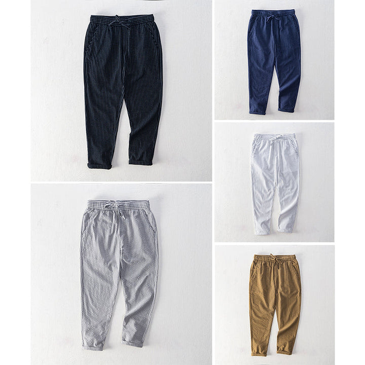 Emilio Men's Pinstripe Cotton Trousers – Relaxed Drawstring Fit – view 6