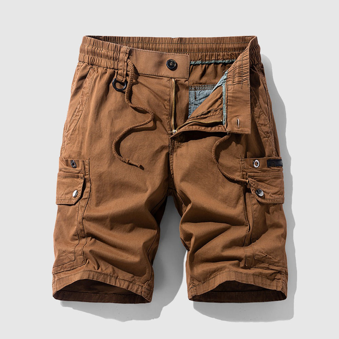 Men's Cotton Twill Cargo Shorts – Tailored Utility Fit – Beige