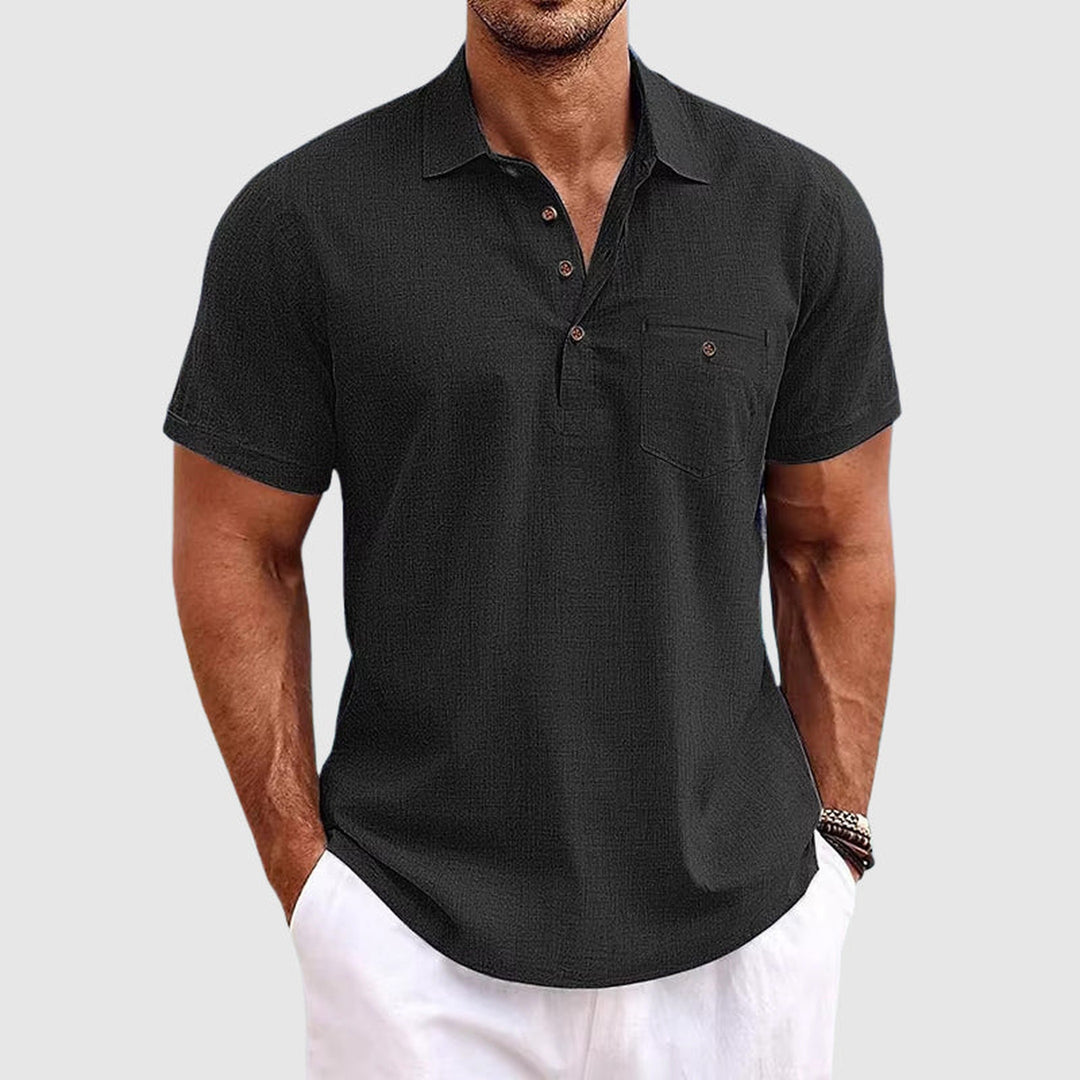 Men's Linen Polo Shirt – Breathable Relaxed Summer Fit – Light Blue