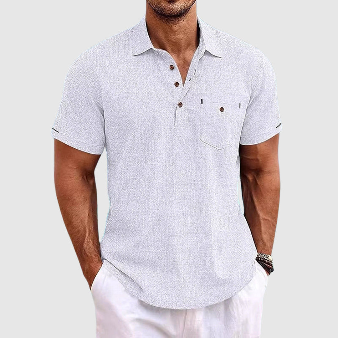 Men's Linen Polo Shirt – Breathable Relaxed Summer Fit – Black