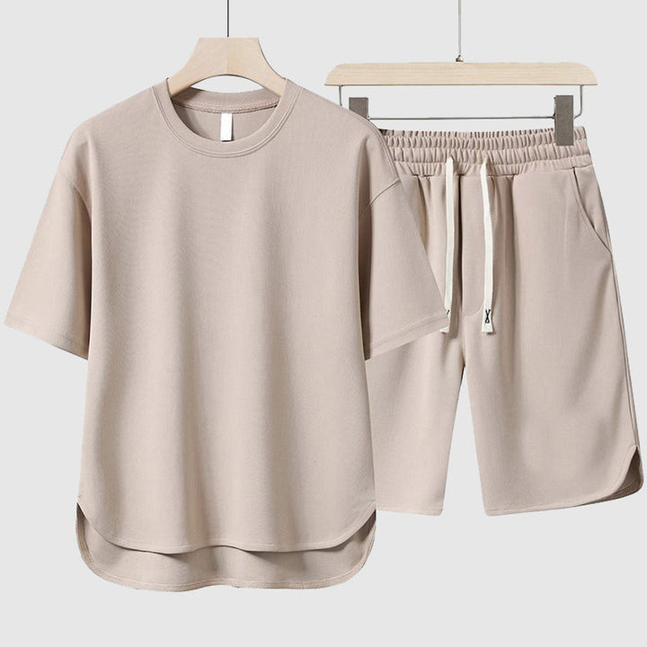 Men's Two-Piece Leisure Set – Relaxed Tee and Shorts – Beige