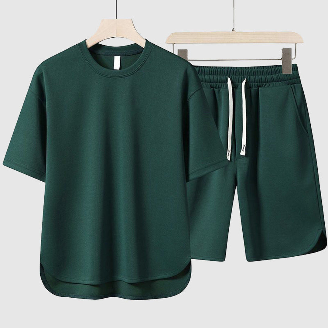 Men's Two-Piece Leisure Set – Relaxed Tee and Shorts – Green