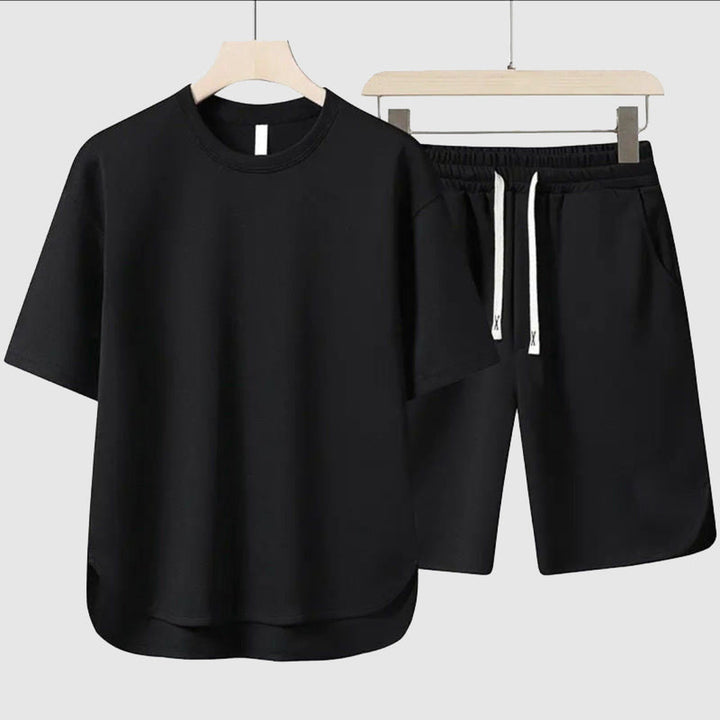 Men's Two-Piece Leisure Set – Relaxed Tee and Shorts – Black